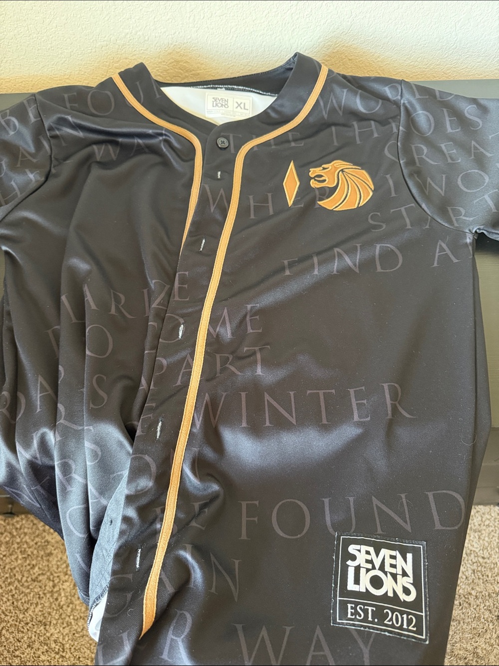 Seven Lions Official Merch Black and Gold Men’s Baseball Jersey